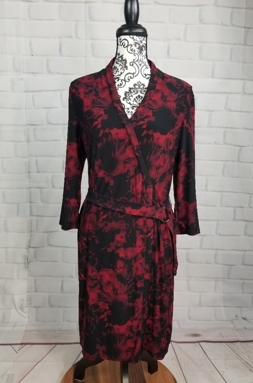 Dana Buchman women's long sleeve stretch NWT floral print belted sz m dress b14
